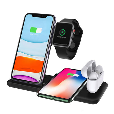 Fekete 4in1 Vezeték nélküli töltőpad - iPhoneStyle.hu